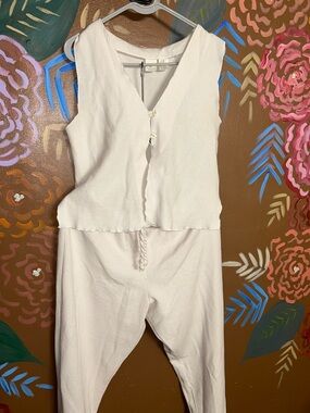 PINK Victoria's Secret Cream Ribbed Tank & Lounge Pants Set